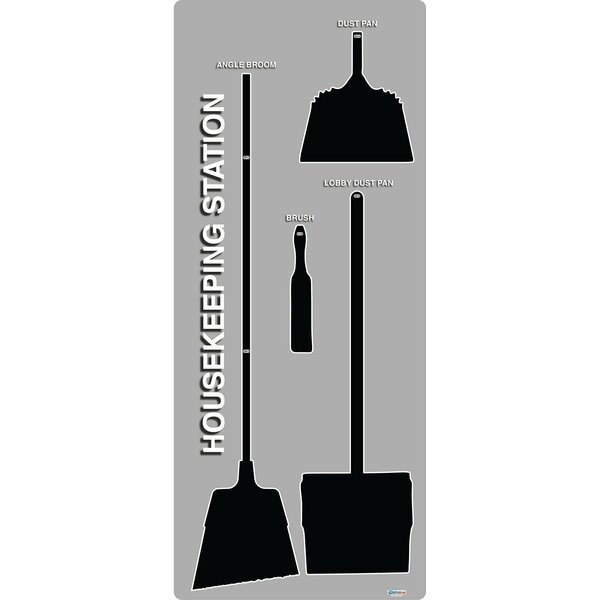 5S Supplies 5S Housekeeping Shadow Board Broom Station Version 16 - Gray Board / Black Shadows  With Broom HSB-V16-GRAY/BLACK-KIT